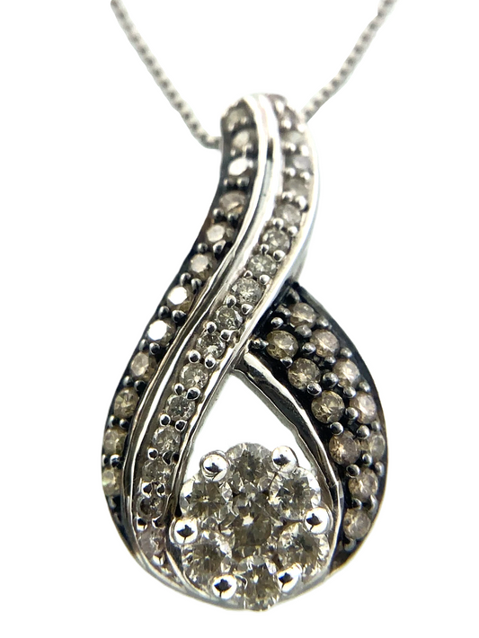 Beautiful 10K White Gold Diamond Pendant Twist Loop Box Chain Necklace AU107
