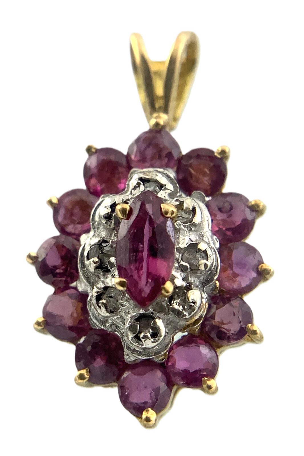 Beautiful Cluster 10K Yellow Gold Pendant Pink Stone Charm AU113