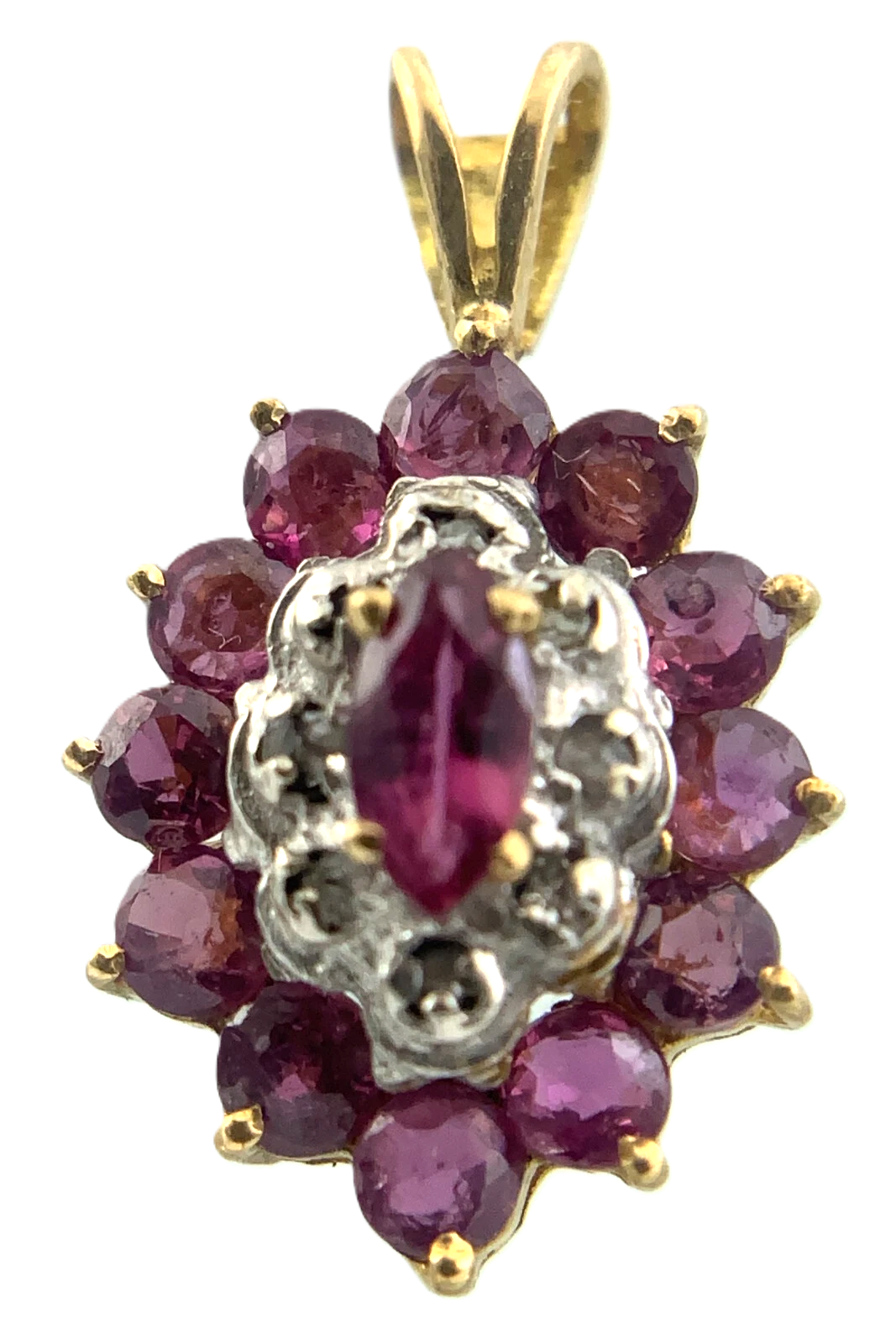 Beautiful Cluster 10K Yellow Gold Pendant Pink Stone Charm AU113