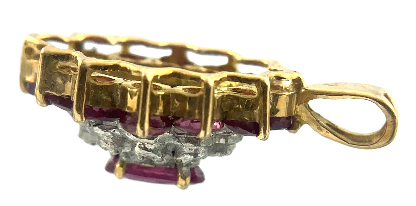Beautiful Cluster 10K Yellow Gold Pendant Pink Stone Charm AU113