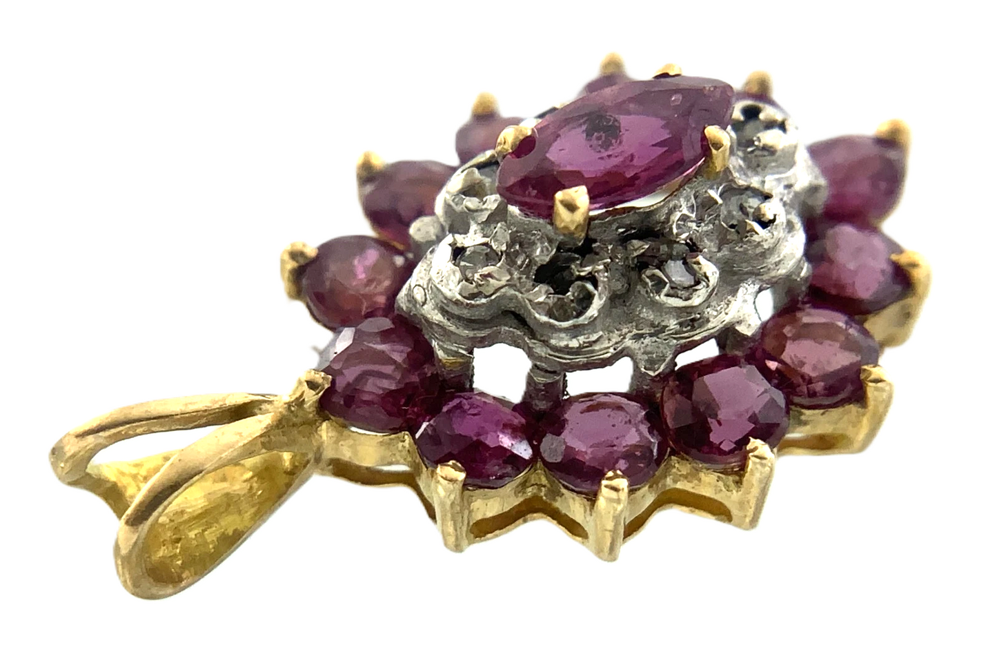 Beautiful Cluster 10K Yellow Gold Pendant Pink Stone Charm AU113