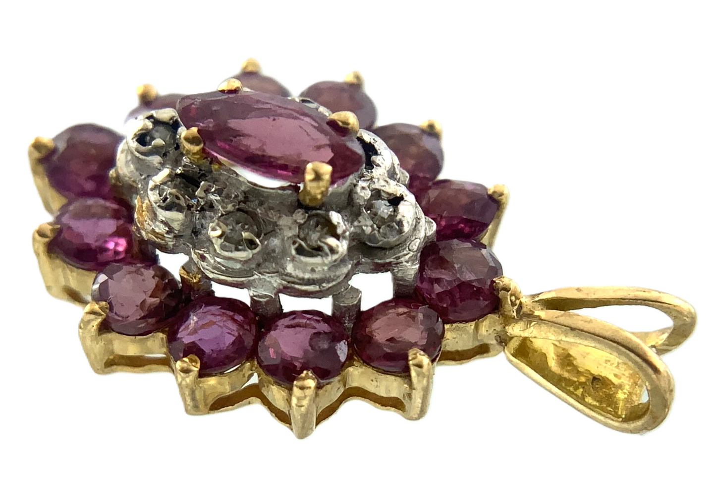 Beautiful Cluster 10K Yellow Gold Pendant Pink Stone Charm AU113