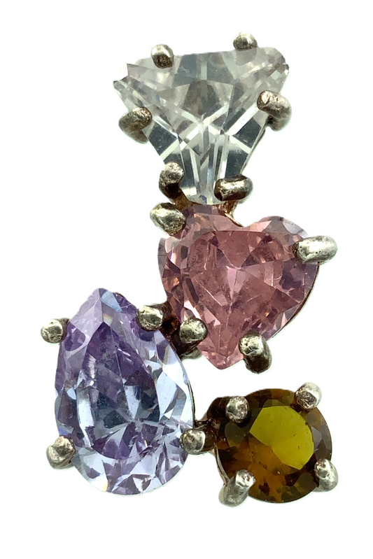 Beautiful Unique Multi-color Gemstones Pendant 925 Sterling Silver Charm AU126