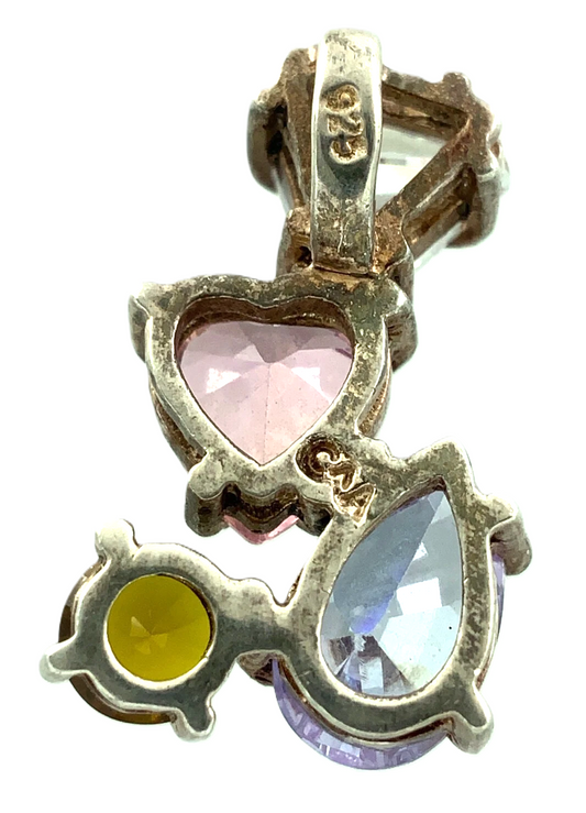 Beautiful Unique Multi-color Gemstones Pendant 925 Sterling Silver Charm AU126