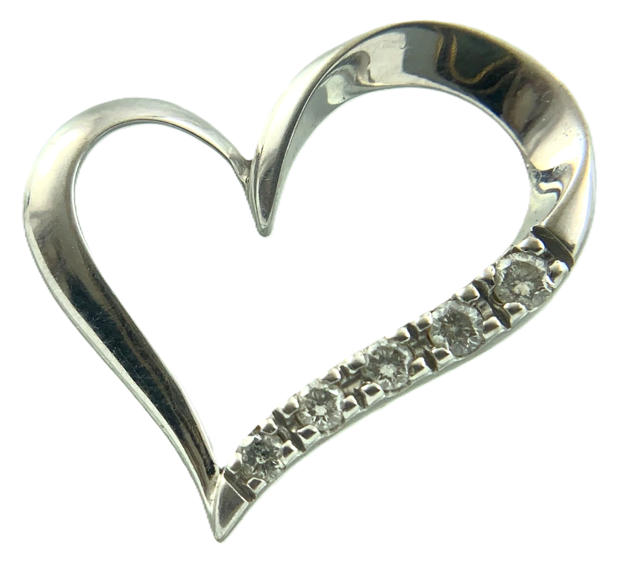 10K White Gold Diamond Heart Pendant Elegant Charm AU127