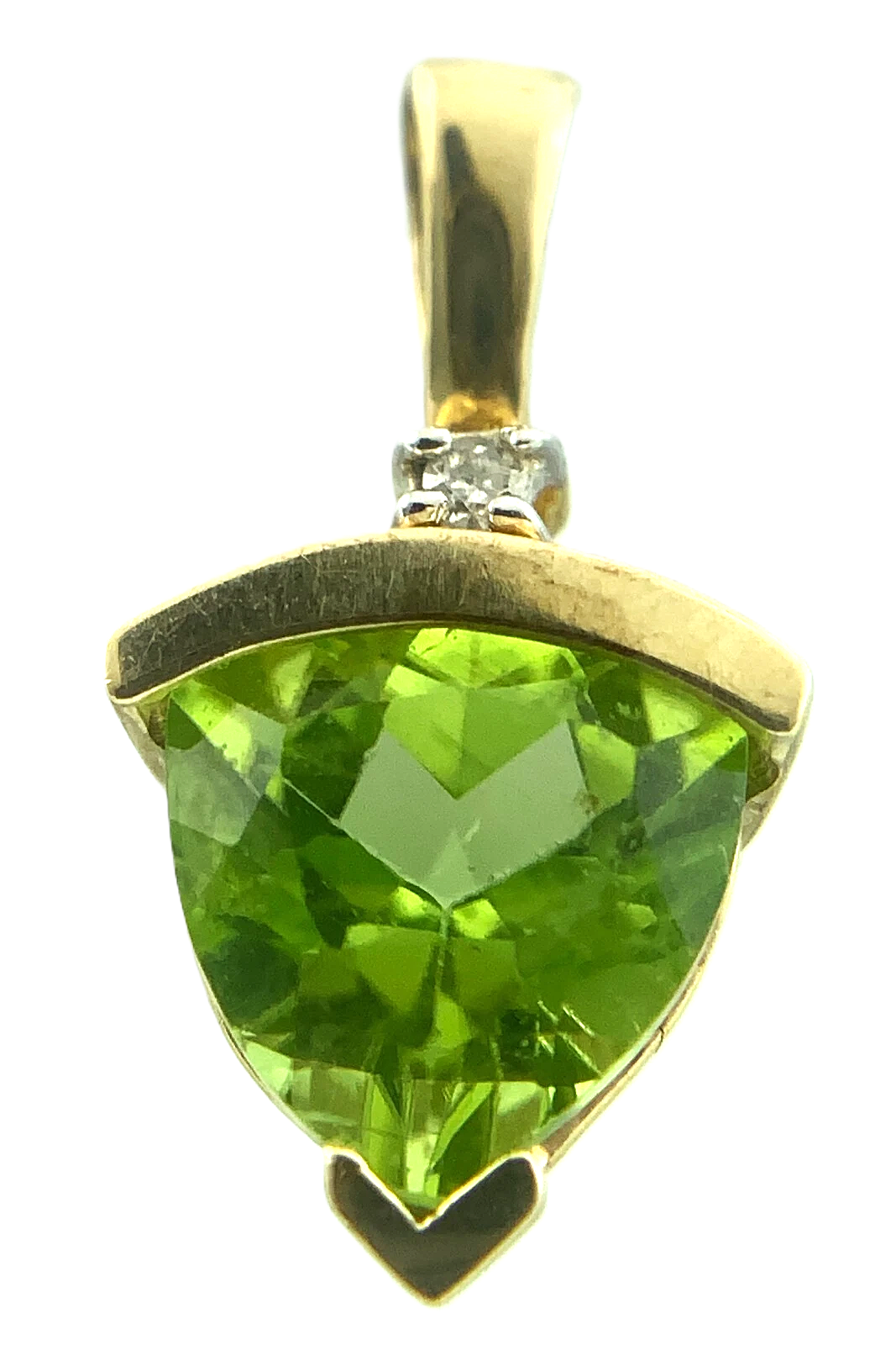10K Yellow Gold Green Gemstone and Diamond Solitaire Pendant Charm AU129