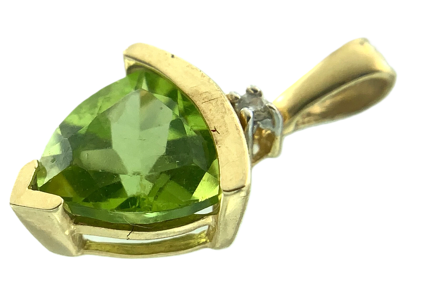 10K Yellow Gold Green Gemstone and Diamond Solitaire Pendant Charm AU129