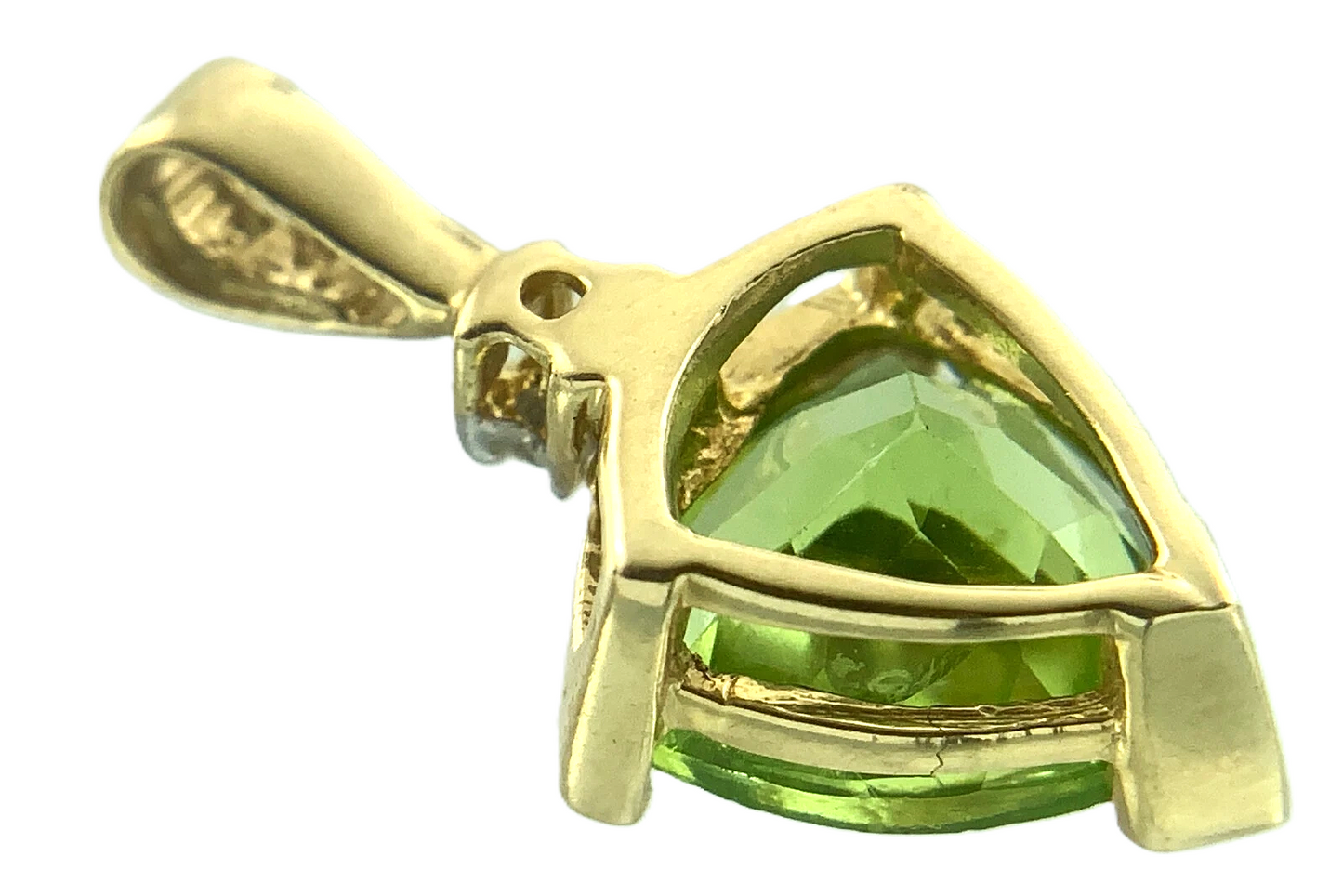 10K Yellow Gold Green Gemstone and Diamond Solitaire Pendant Charm AU129