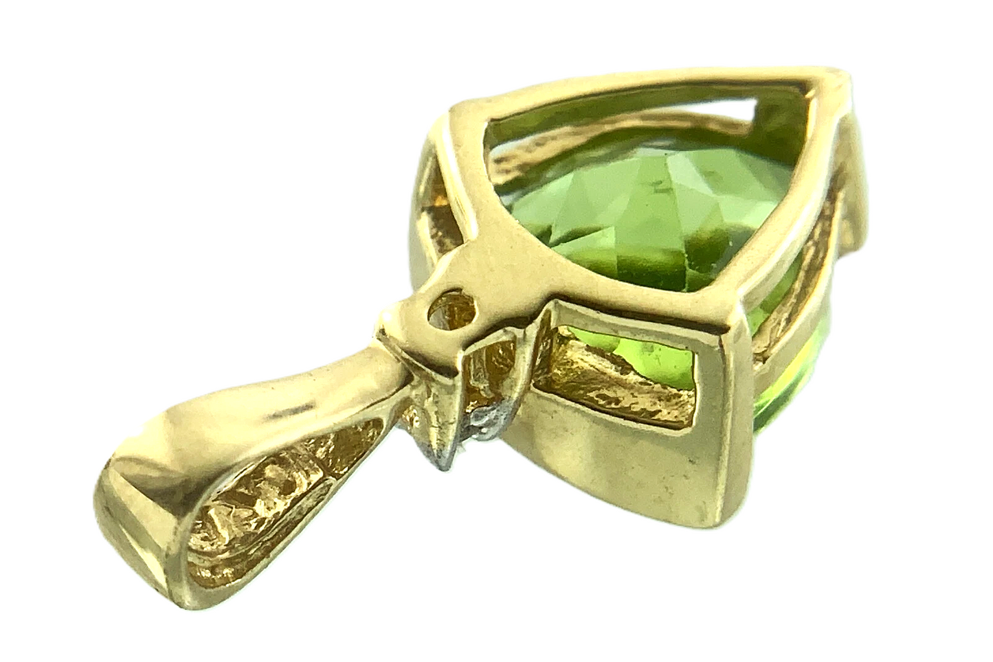 10K Yellow Gold Green Gemstone and Diamond Solitaire Pendant Charm AU129