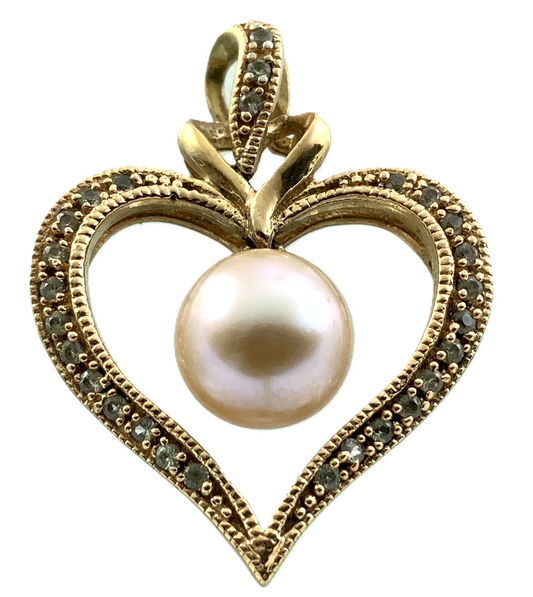 14K Gold Plated 925 Sterling Silver Heart Pearl Pendant Charm AU130