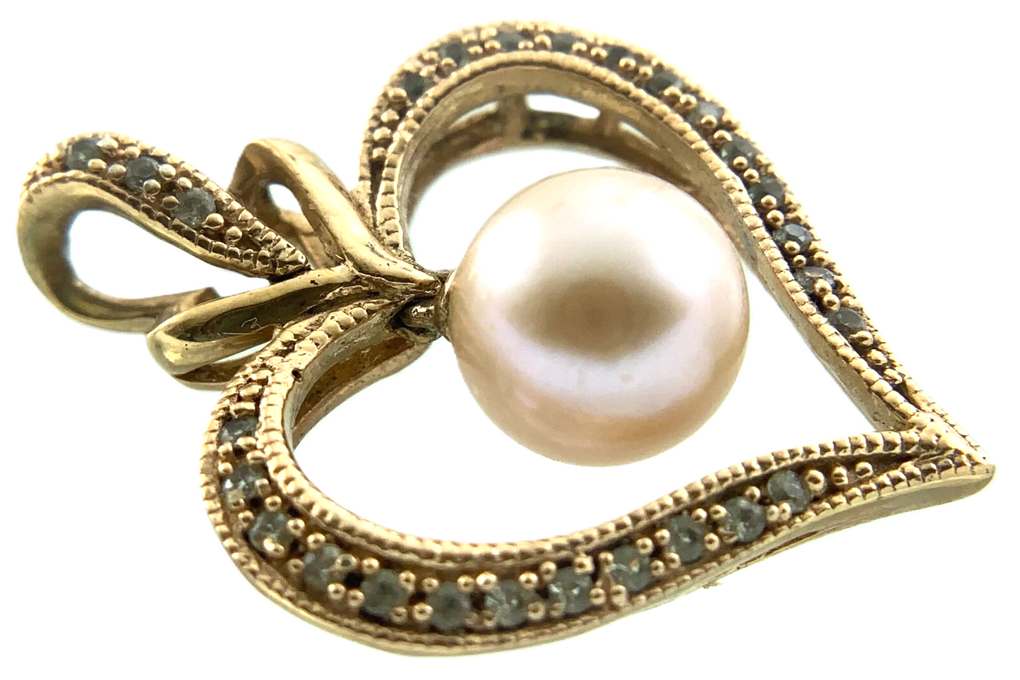14K Gold Plated 925 Sterling Silver Heart Pearl Pendant Charm AU130