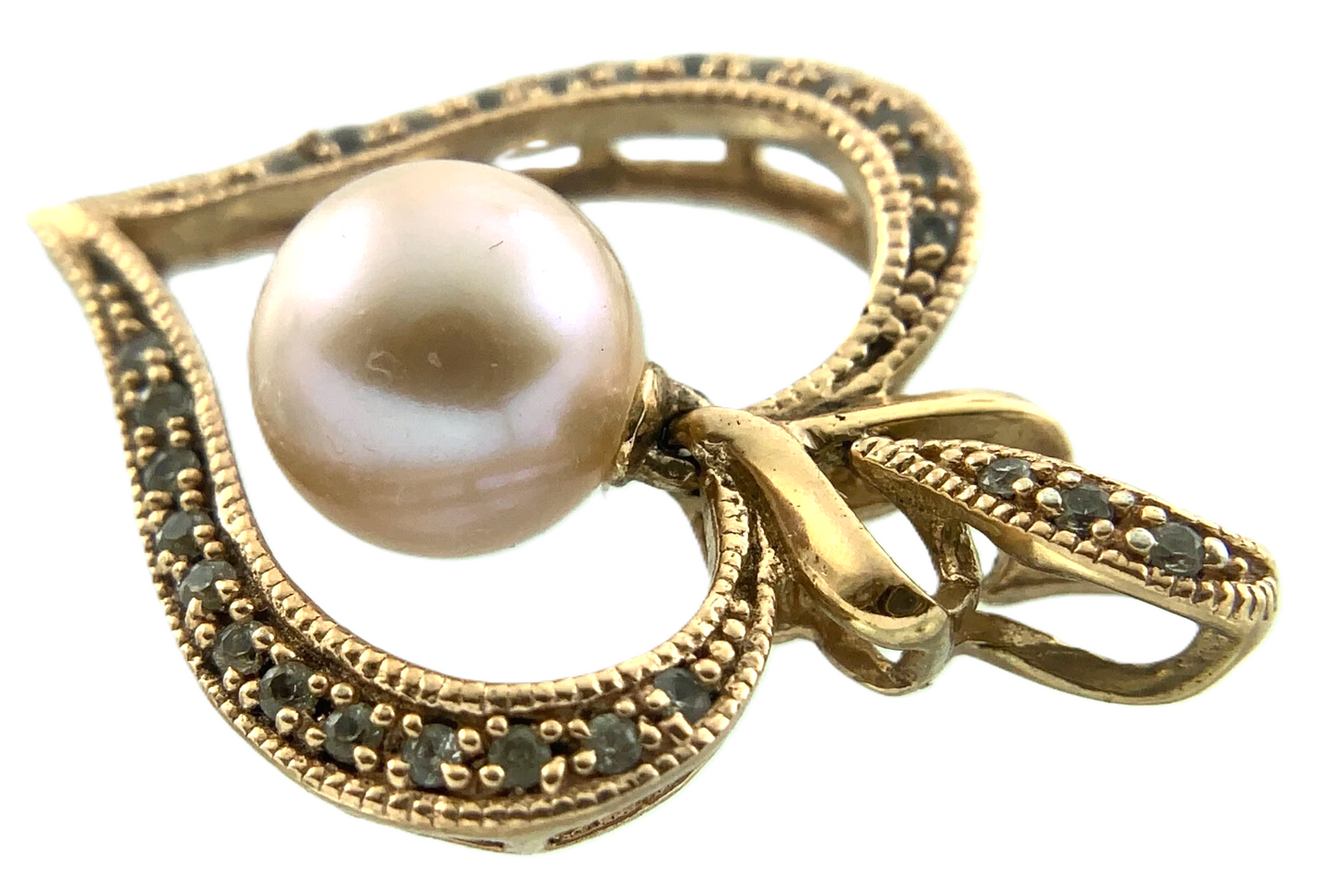 14K Gold Plated 925 Sterling Silver Heart Pearl Pendant Charm AU130