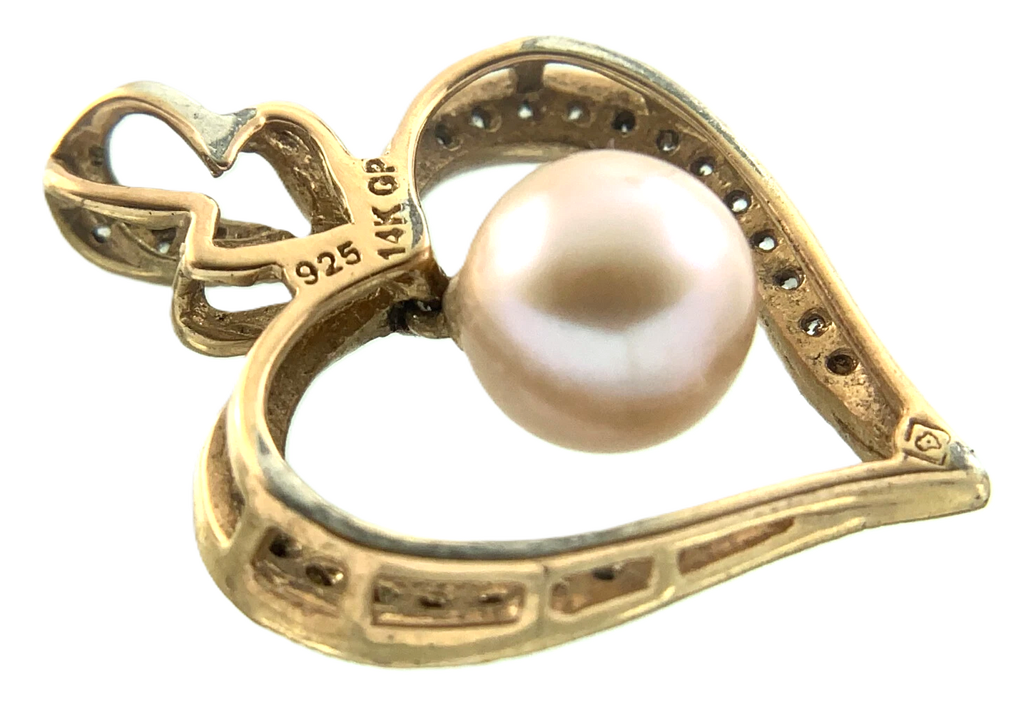 14K Gold Plated 925 Sterling Silver Heart Pearl Pendant Charm AU130