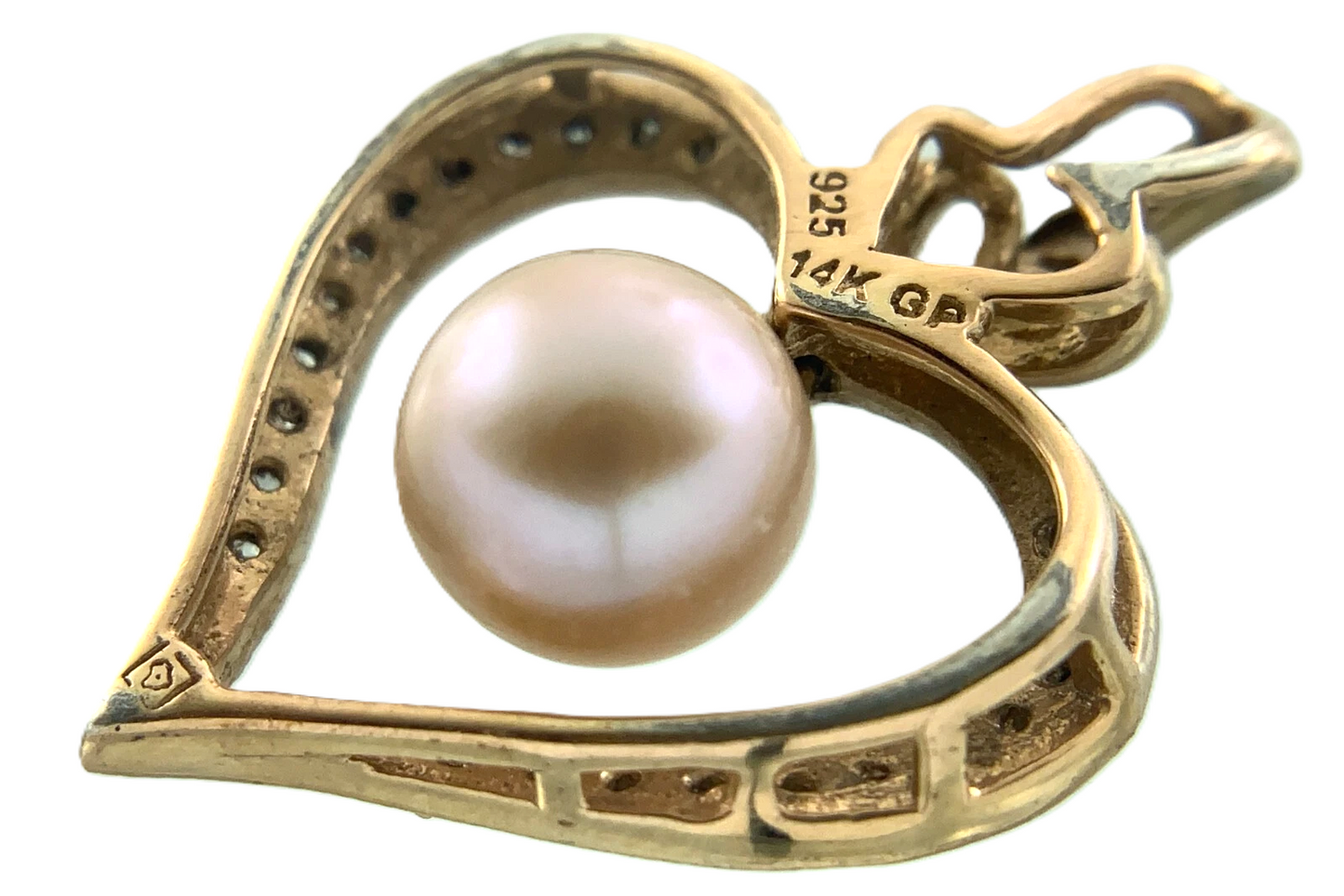 14K Gold Plated 925 Sterling Silver Heart Pearl Pendant Charm AU130