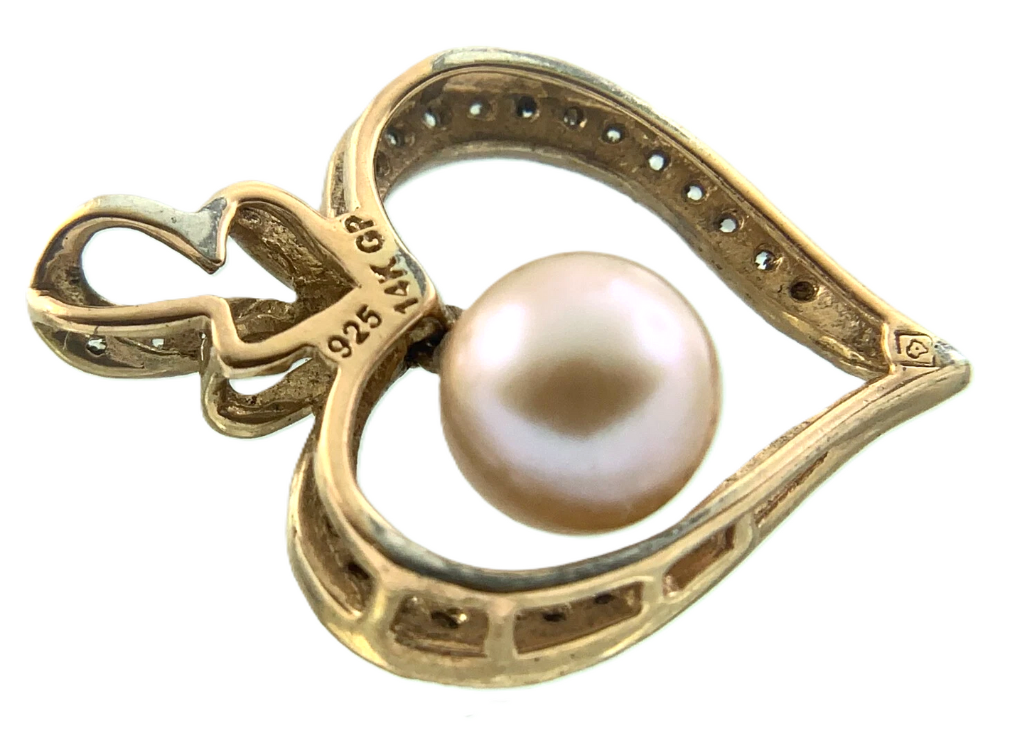 14K Gold Plated 925 Sterling Silver Heart Pearl Pendant Charm AU130