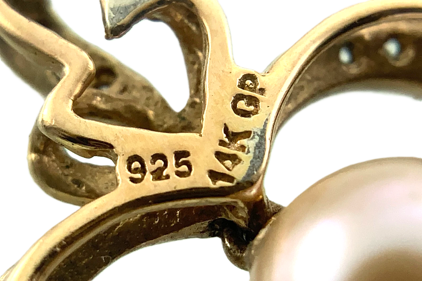 14K Gold Plated 925 Sterling Silver Heart Pearl Pendant Charm AU130