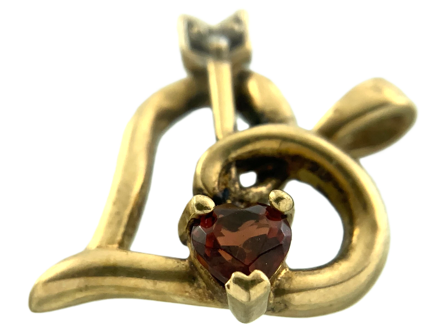 10K Yellow Gold Ruby Diamond Heart Pendant Cupid Arrow Charm AU133