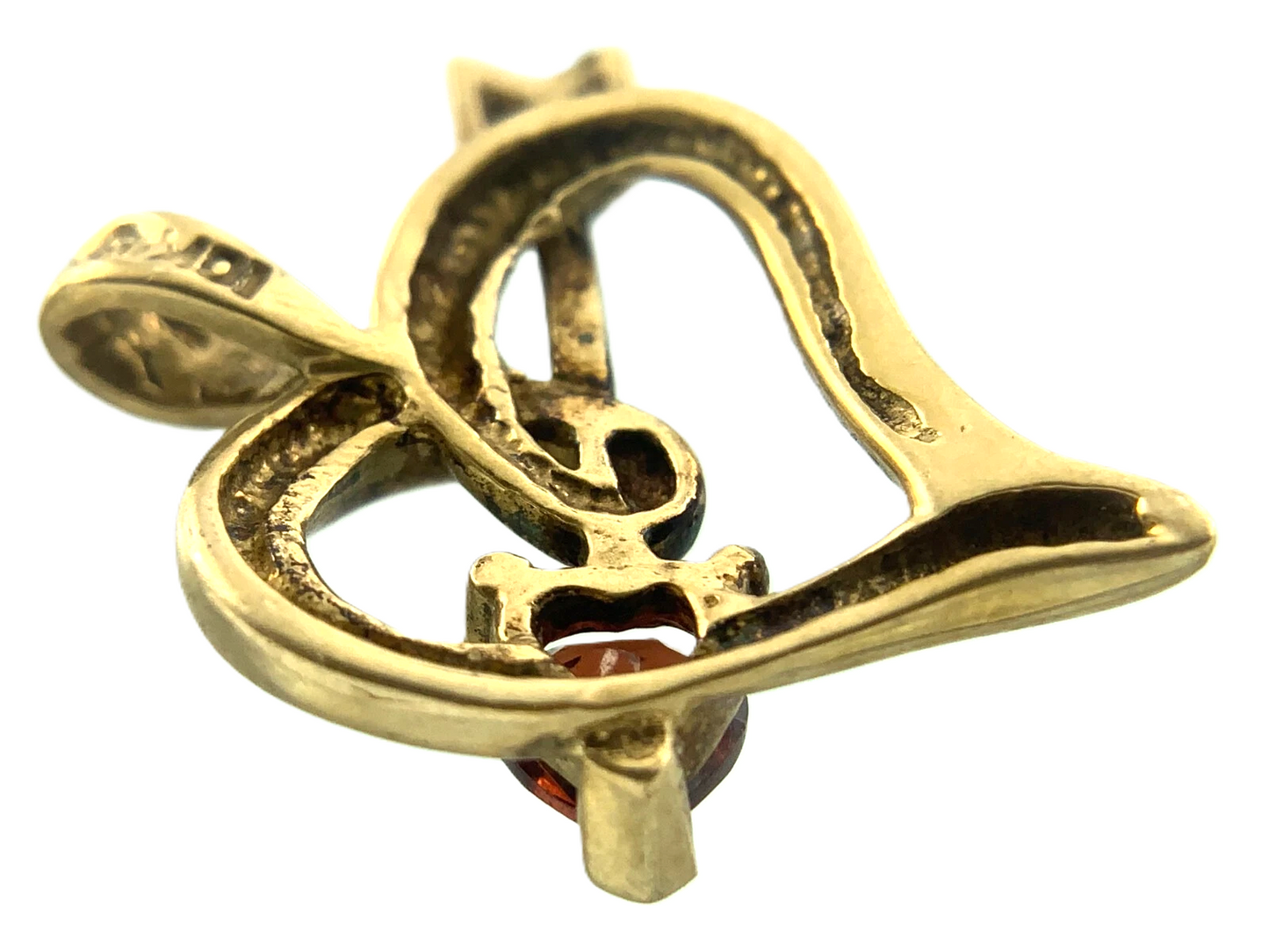 10K Yellow Gold Ruby Diamond Heart Pendant Cupid Arrow Charm AU133
