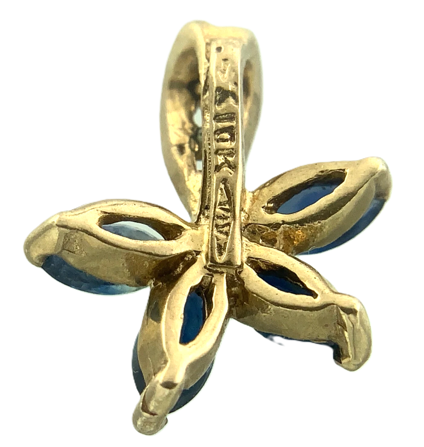 10K Yellow Gold Blue Gemstone Flower Petals Diamond Pendant Charm AU134