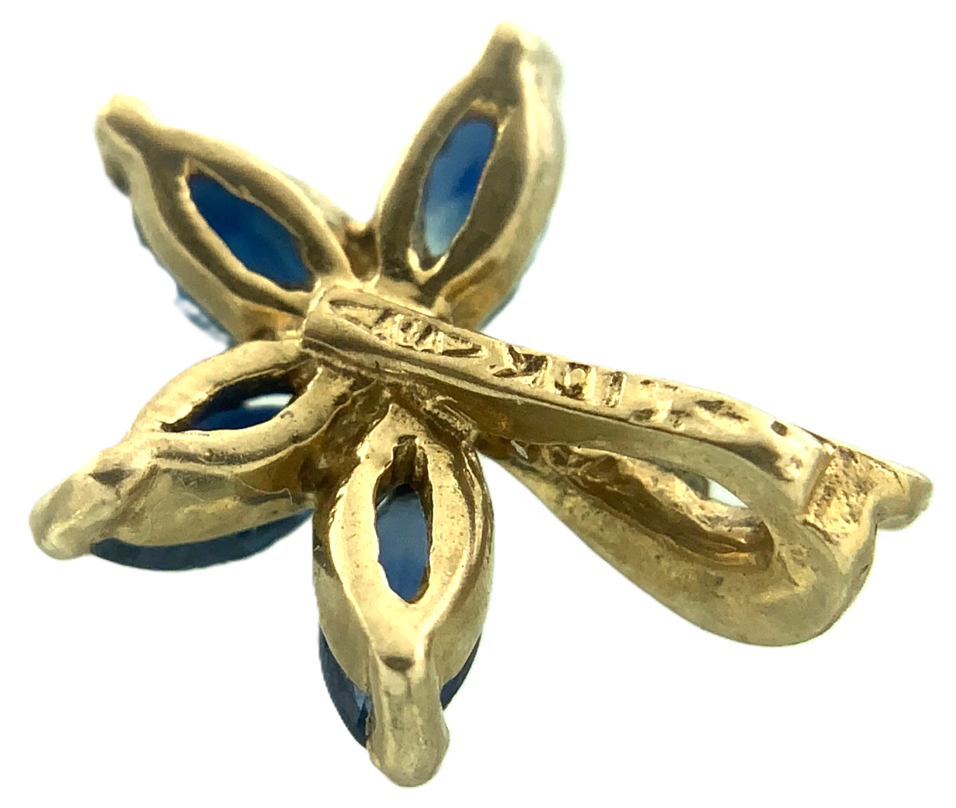 10K Yellow Gold Blue Gemstone Flower Petals Diamond Pendant Charm AU134