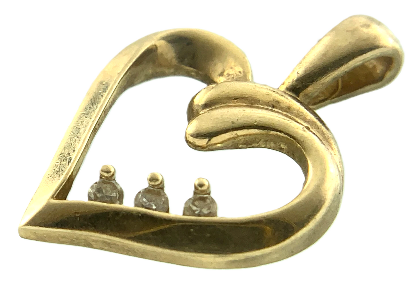 Beautiful 10K Yellow Gold Heart Diamond Pendant Charm AU138