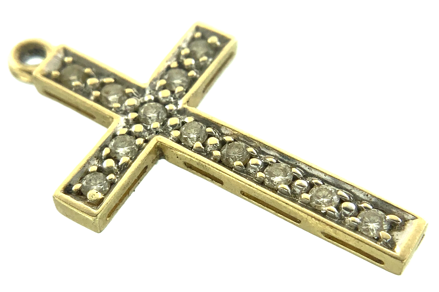 14K Yellow Gold Diamond Cross Pendant Elegant Religious Charm AU142