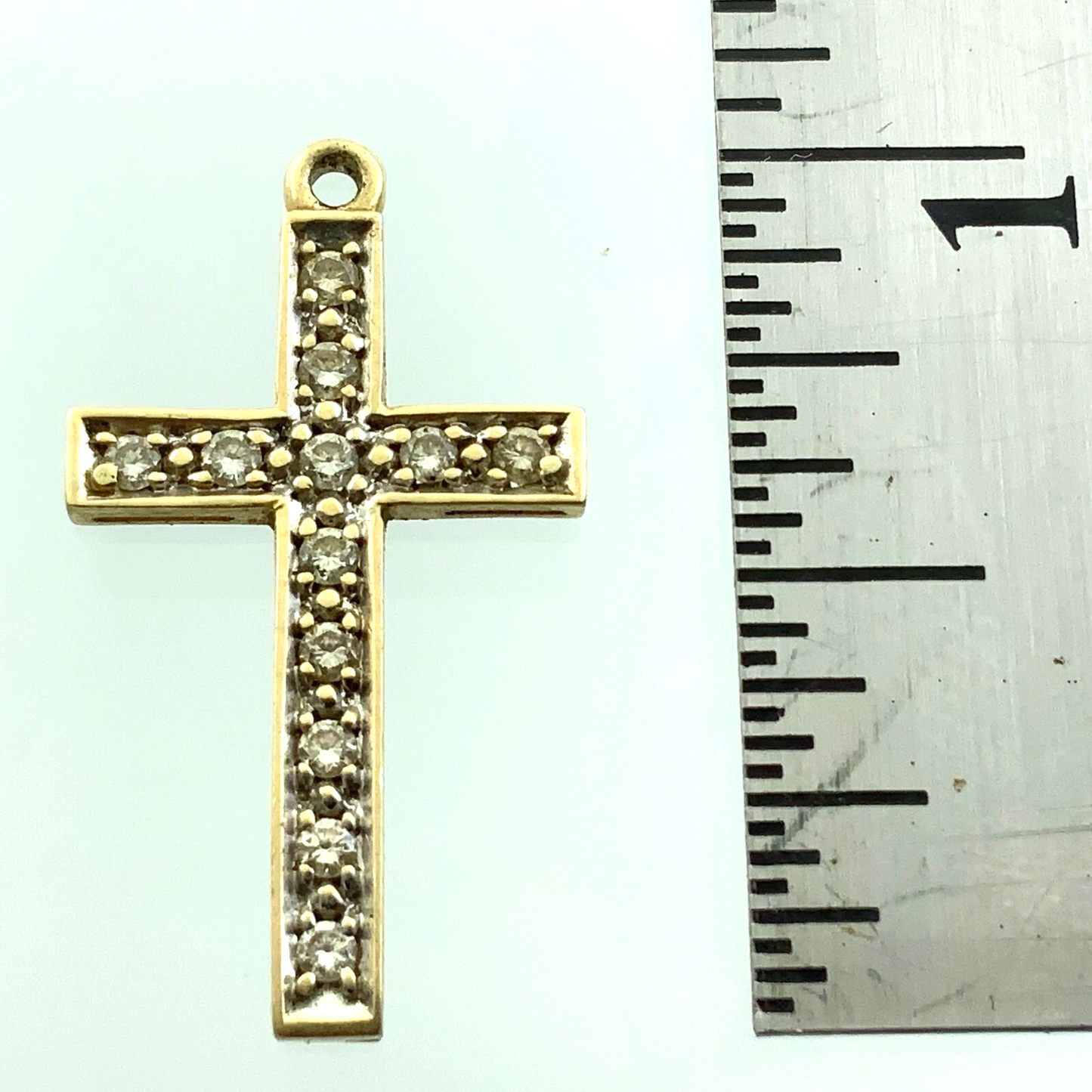 14K Yellow Gold Diamond Cross Pendant Elegant Religious Charm AU142