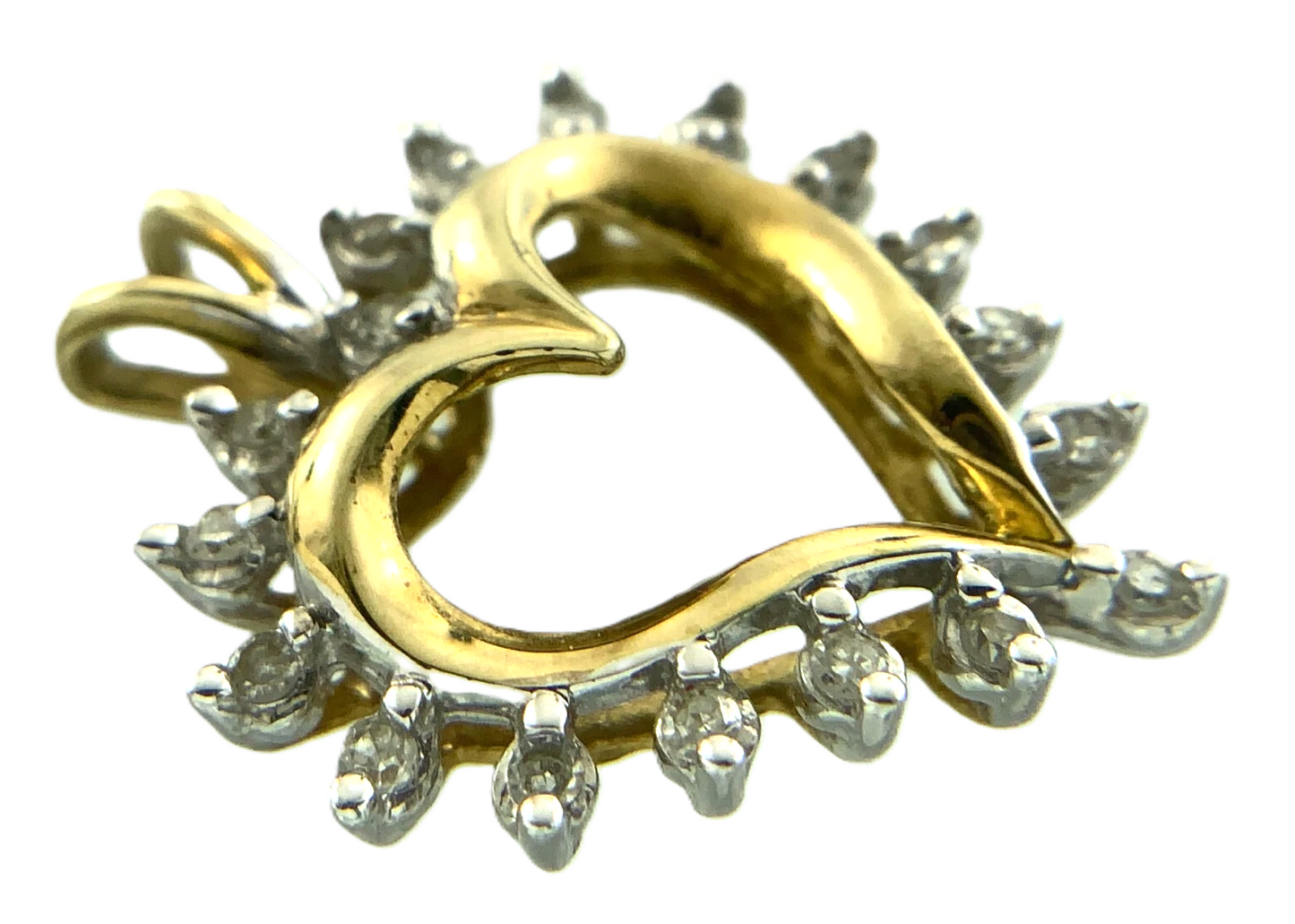 Beautiful 10K Yellow Gold Diamond Heart Pendant Charm AU143