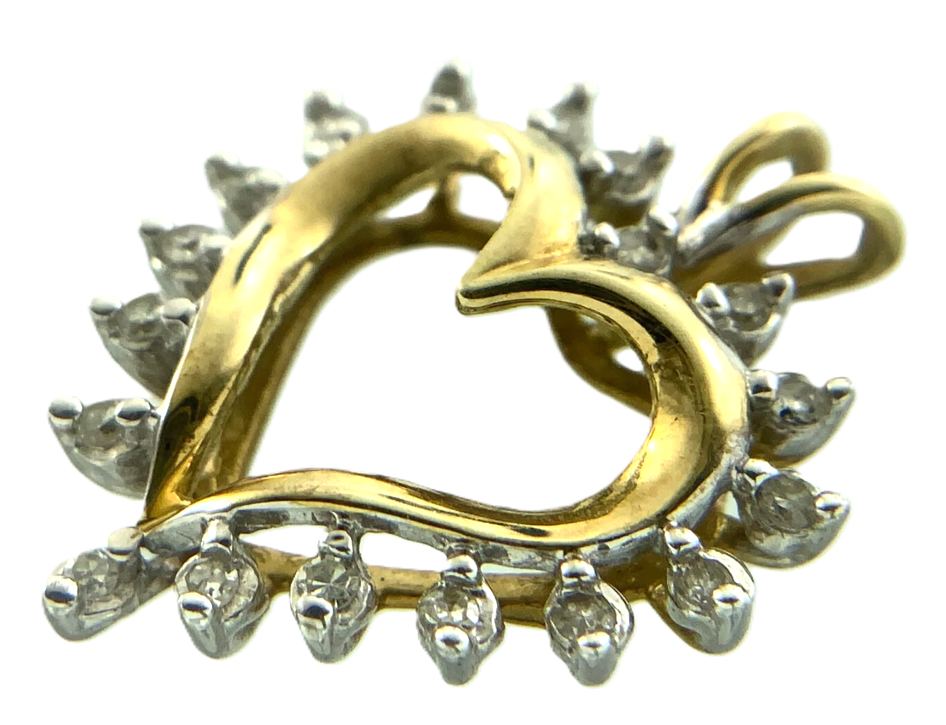 Beautiful 10K Yellow Gold Diamond Heart Pendant Charm AU143