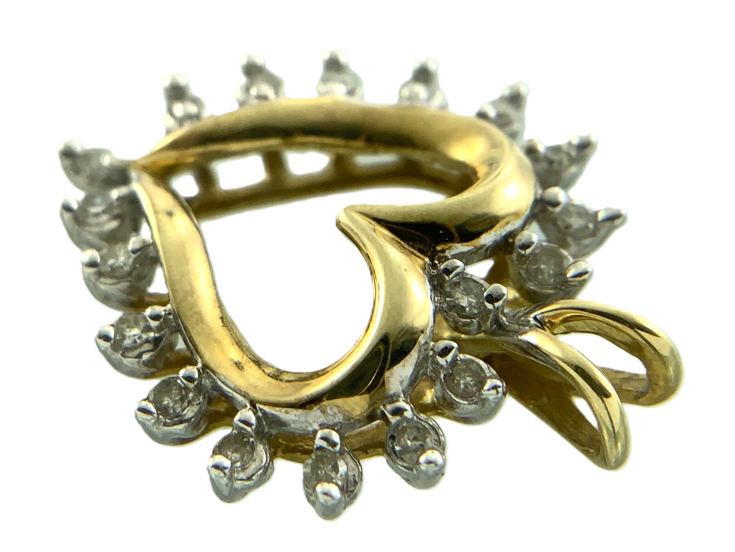 Beautiful 10K Yellow Gold Diamond Heart Pendant Charm AU143
