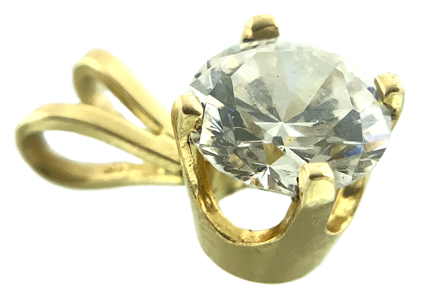 14K Yellow Gold Solitaire Necklace Pendant Rabbit Ear NOT DIAMOND AU146