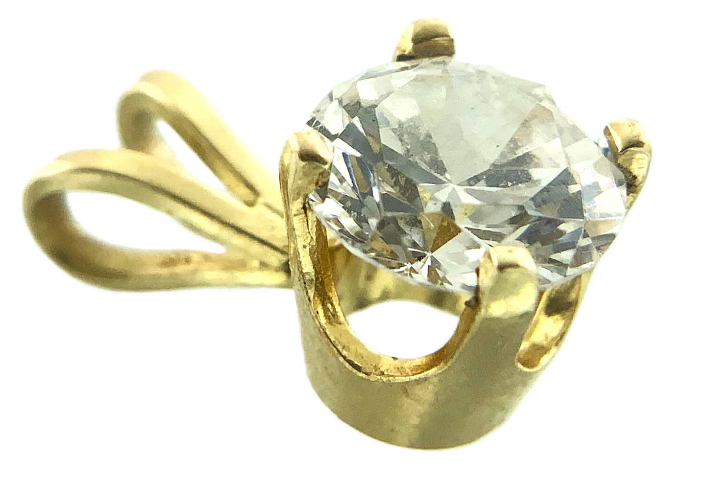 14K Yellow Gold Solitaire Necklace Pendant Rabbit Ear NOT DIAMOND AU146