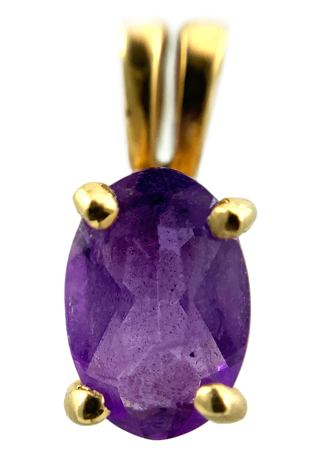 14K Yellow Gold Solitaire Pendant Purple Gemstone Charm AU147