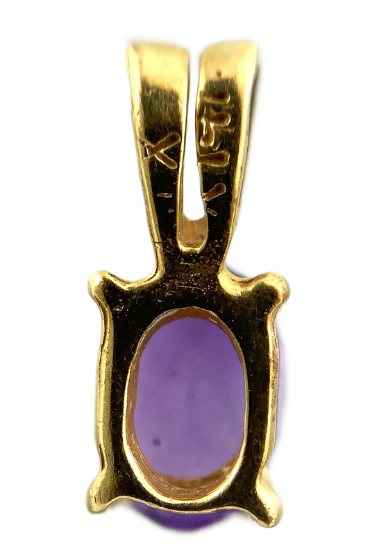 14K Yellow Gold Solitaire Pendant Purple Gemstone Charm AU147