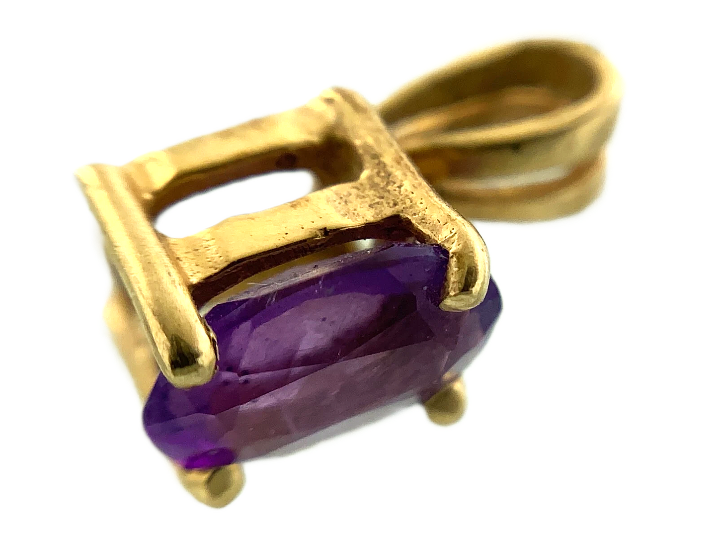 14K Yellow Gold Solitaire Pendant Purple Gemstone Charm AU147