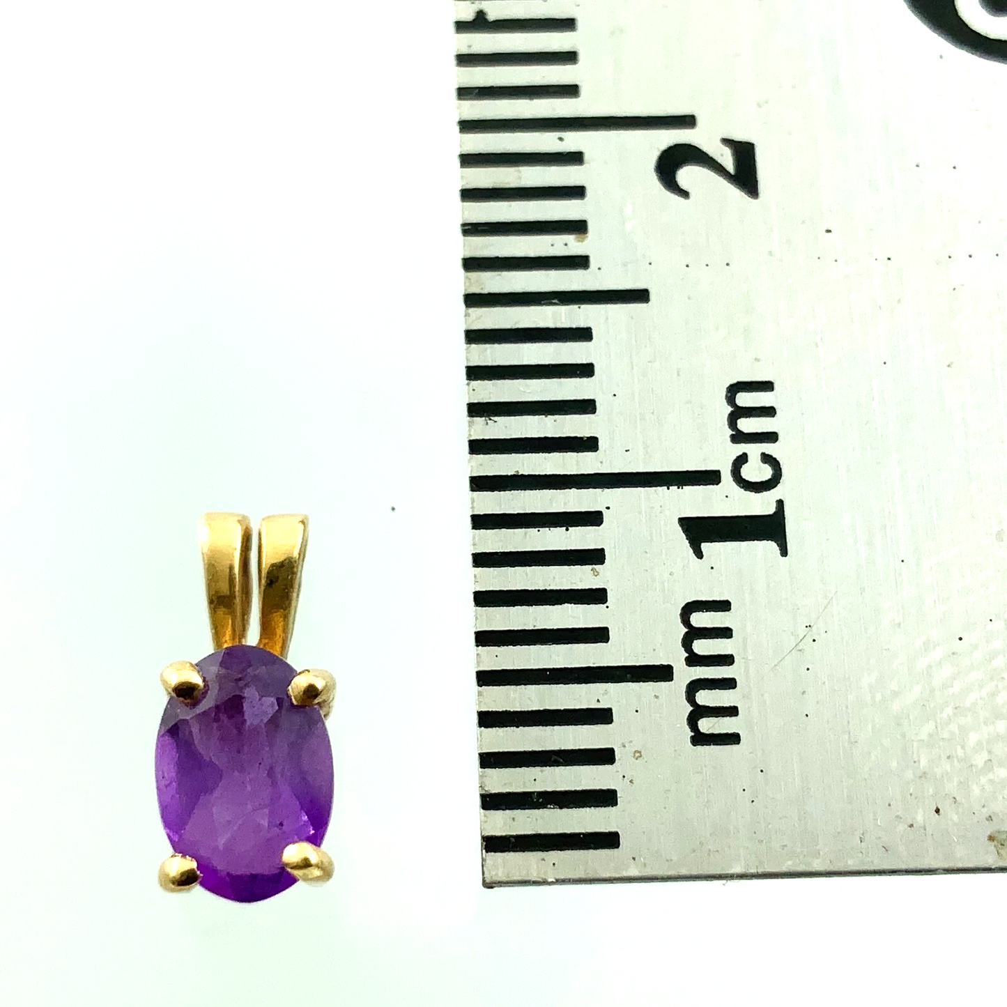 14K Yellow Gold Solitaire Pendant Purple Gemstone Charm AU147