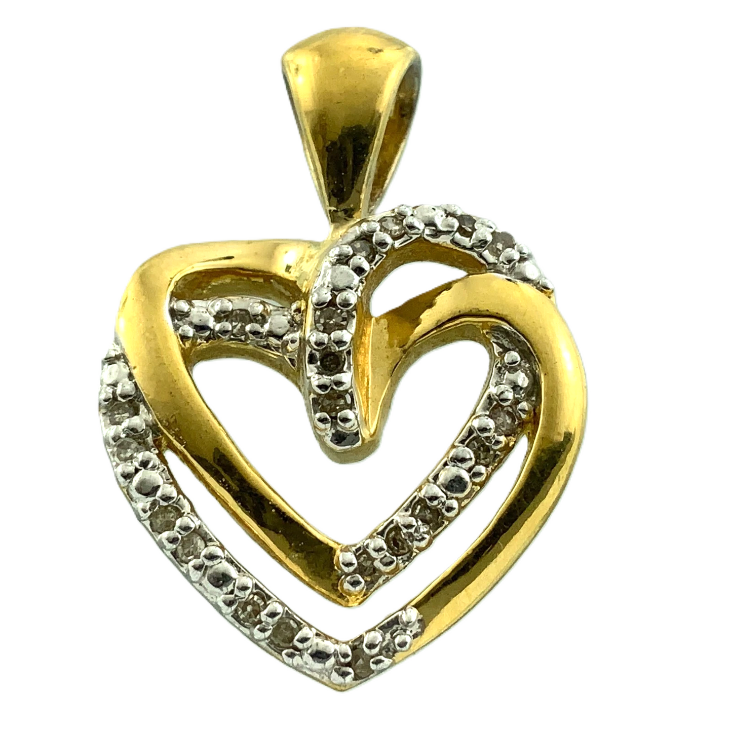 Diamond Double Heart Pendant 925 Sterling Silver Charm AU149