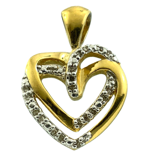 Diamond Double Heart Pendant 925 Sterling Silver Charm AU149