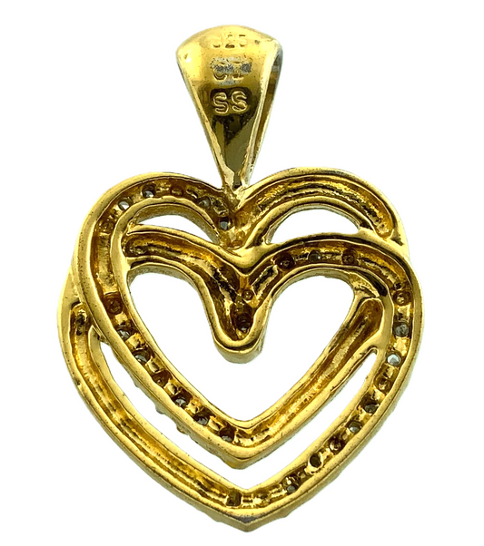 Diamond Double Heart Pendant 925 Sterling Silver Charm AU149