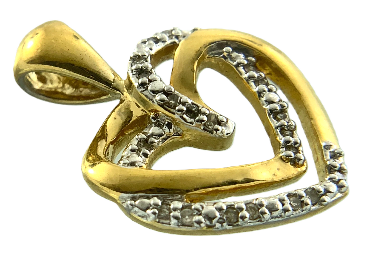 Diamond Double Heart Pendant 925 Sterling Silver Charm AU149