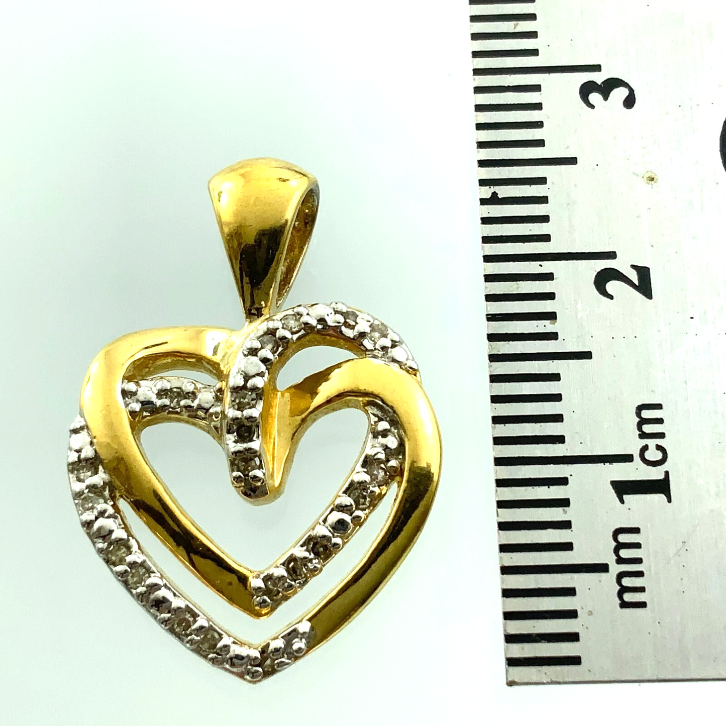 Diamond Double Heart Pendant 925 Sterling Silver Charm AU149