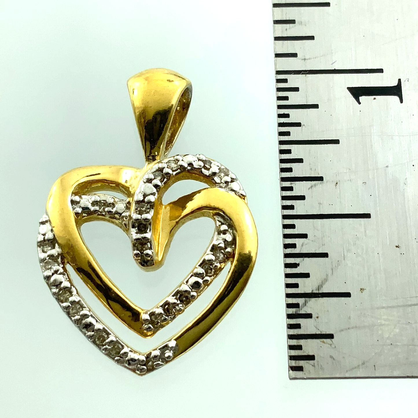 Diamond Double Heart Pendant 925 Sterling Silver Charm AU149