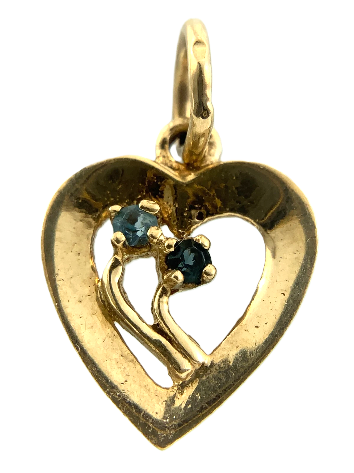10K Yellow Gold Heart With 2 Gemstones Pendant 10K 7E AU157