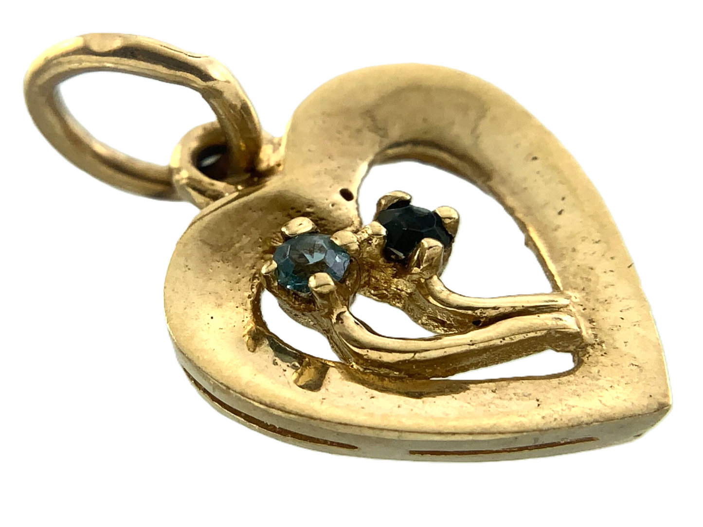 10K Yellow Gold Heart With 2 Gemstones Pendant 10K 7E AU157