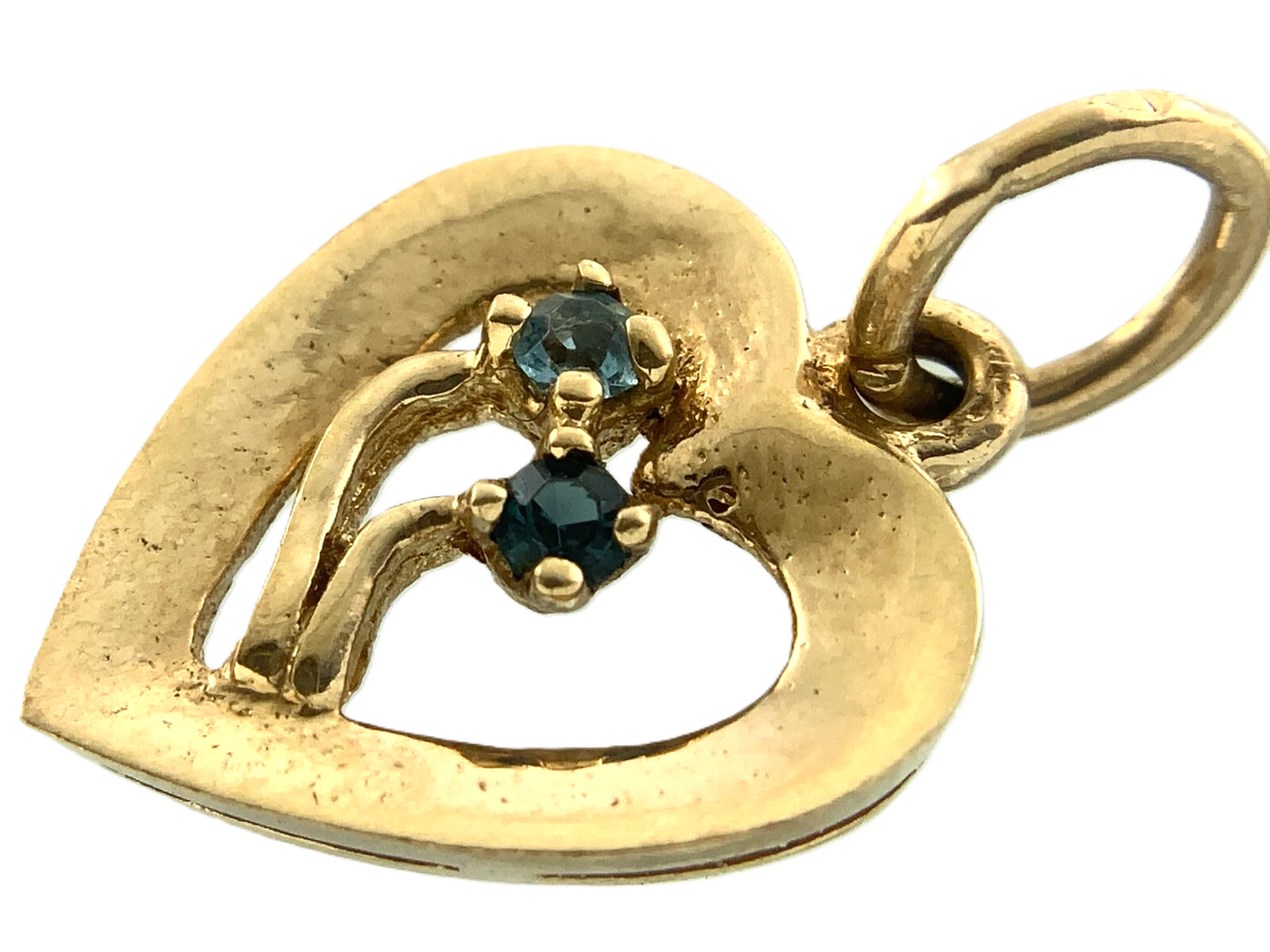 10K Yellow Gold Heart With 2 Gemstones Pendant 10K 7E AU157