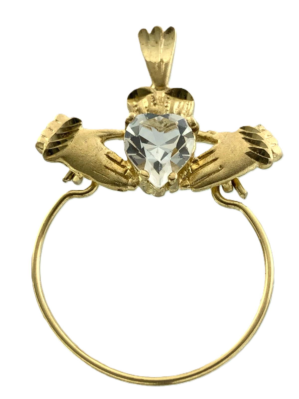 10K Yellow Gold Classic Claddagh Pendant Hands Holding Heart AU158