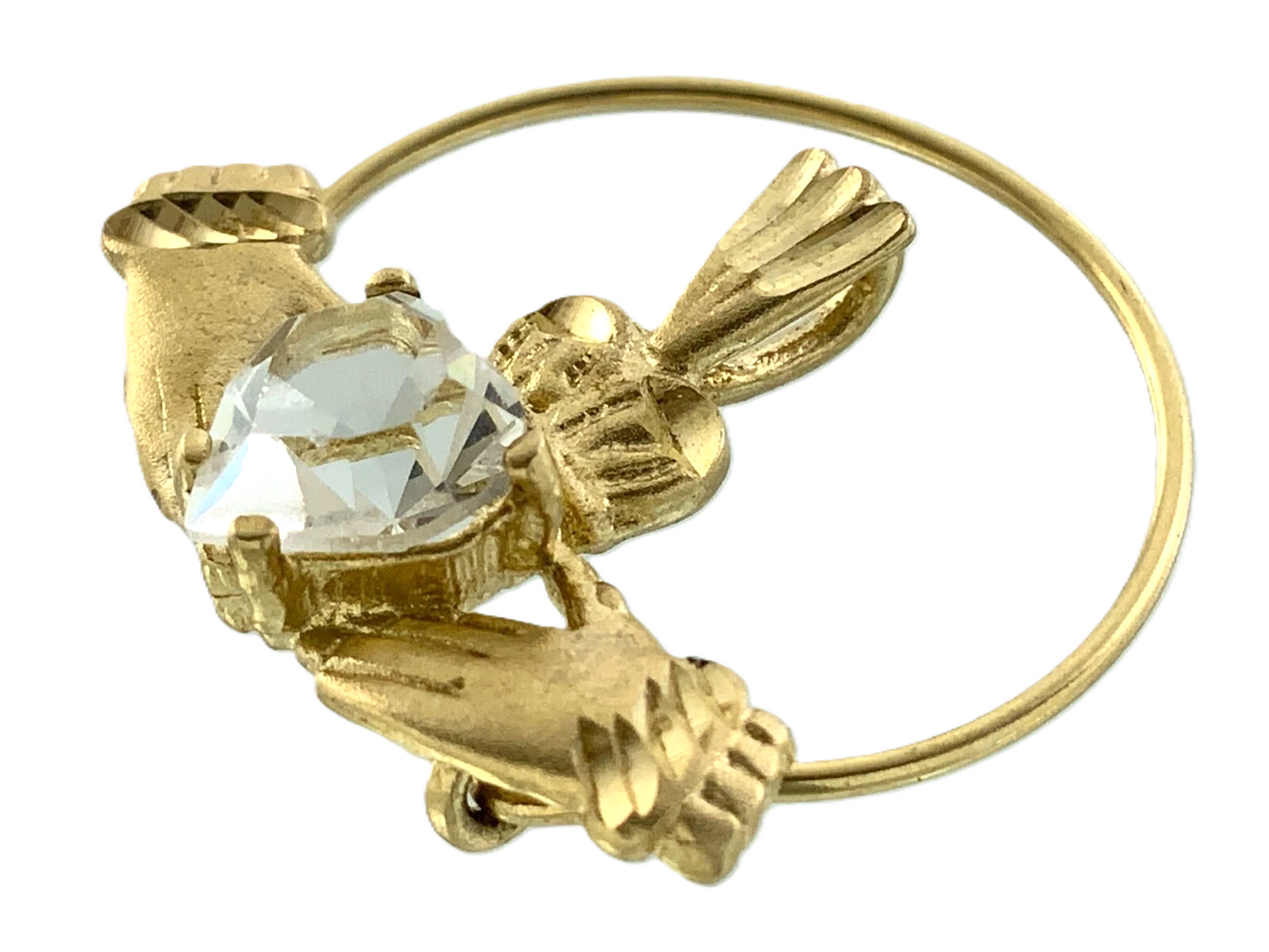 10K Yellow Gold Classic Claddagh Pendant Hands Holding Heart AU158