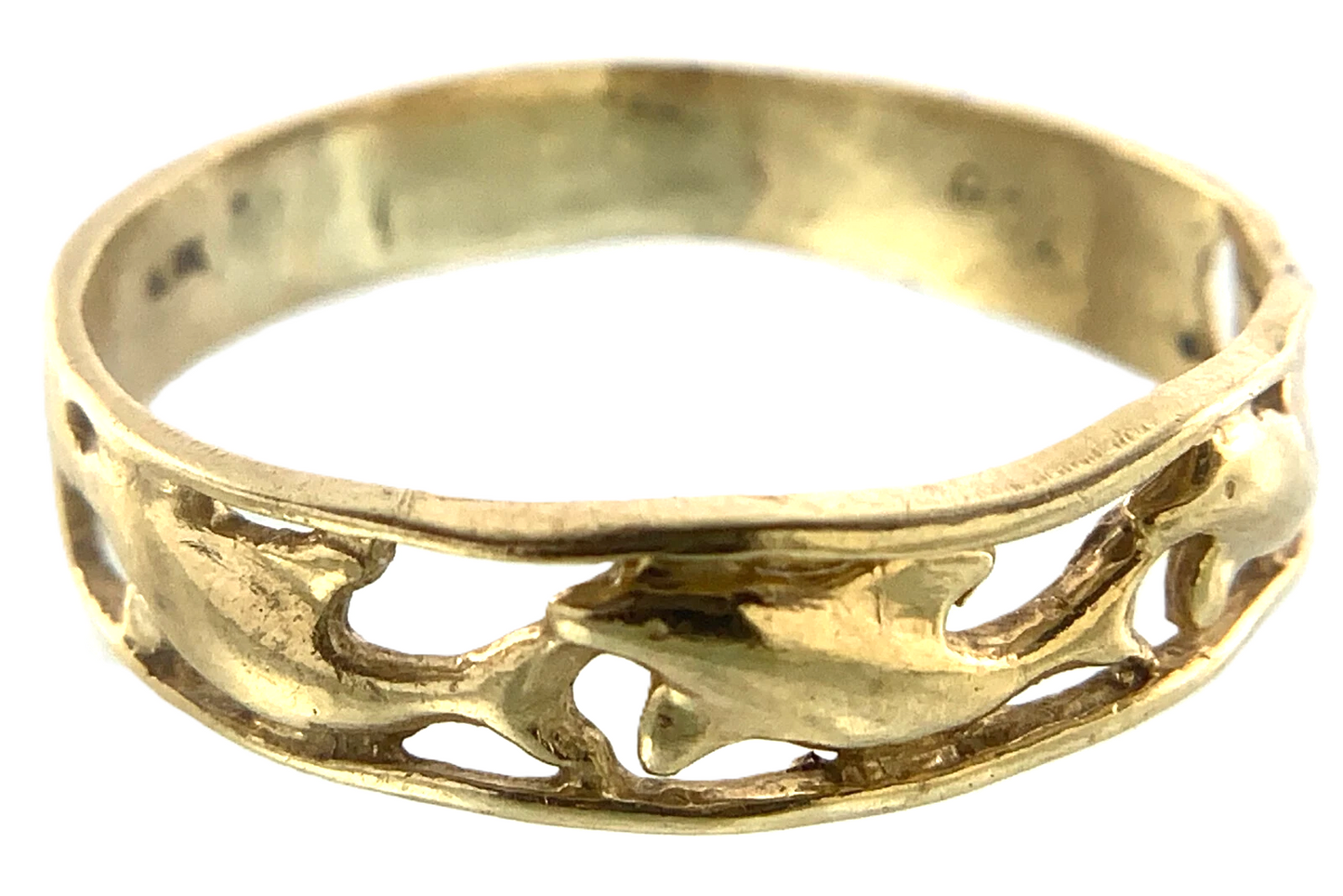 10K Yellow Gold Dolphin Ring Filigree Band Size 8.5 AU173