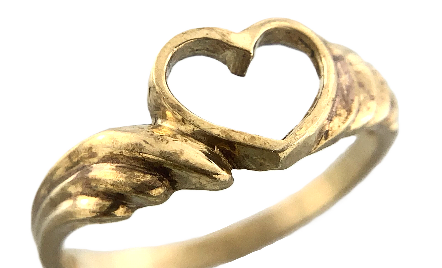 10K Yellow Gold Open Heart Ring Band Size Loose 5.5 AU174
