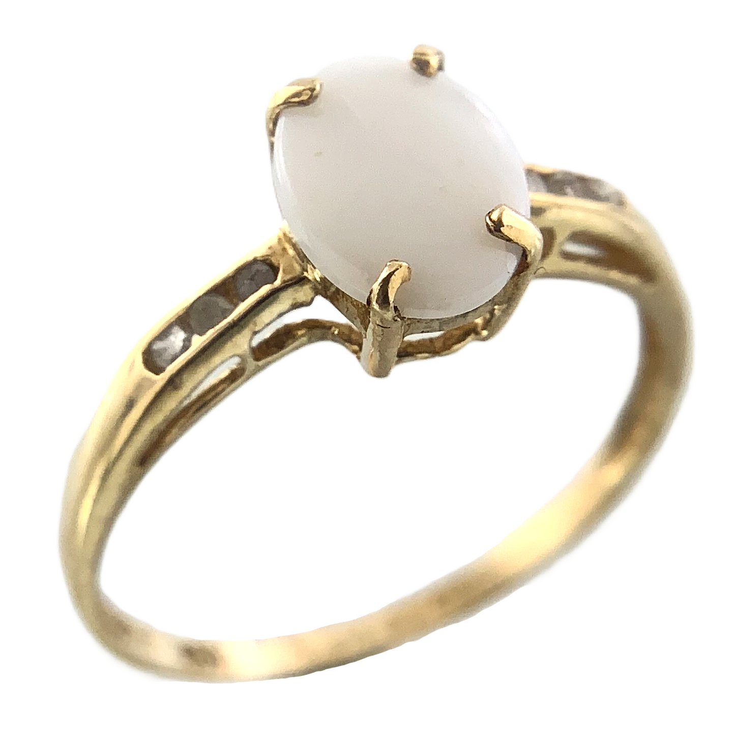 10K Yellow Gold White Stone Opal Ring Solitaire Band Size 6.75 AU175